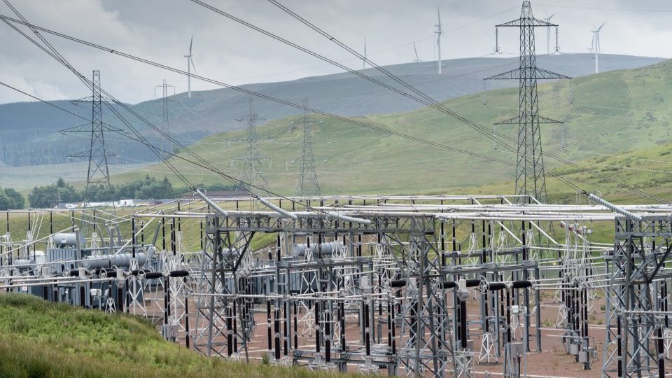 Electrical substation and wind turbines in the Southern Uplands of Scotland