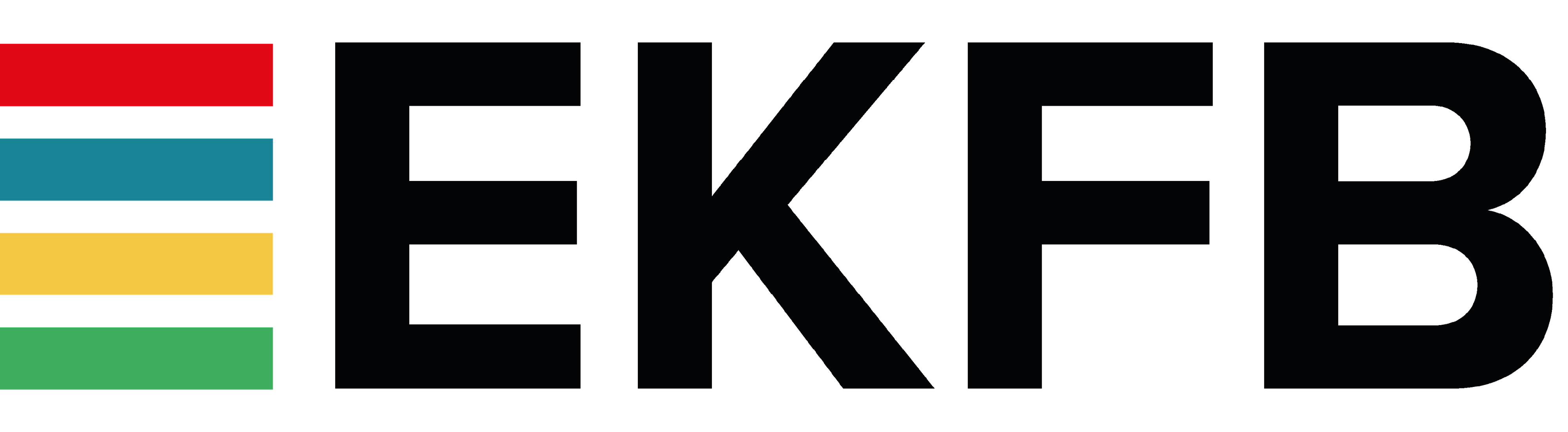 Logo of EKFB featuring five horizontal bars in red, blue, yellow, green, and dark gray letters spelling 'EKFB'.